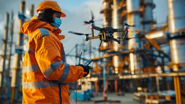 A skilled man operates a drone in a busy city, showcasing modern technology and innovation in action