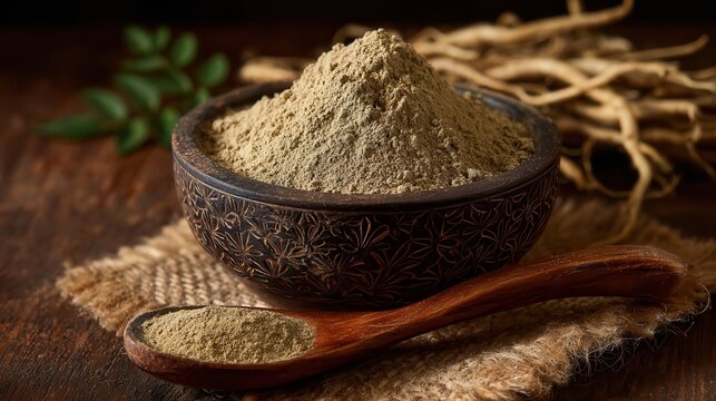 Utilize kava root powder and spoon for effective anxiety relief.