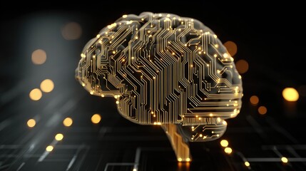 Obraz premium Brain with circuit patterns representing technology and intelligence.