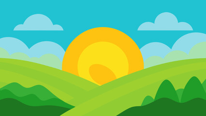 Obraz premium Cartoon Landscape Overly Bright Green Exaggerated Colors Playful Scene