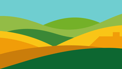 Obraz premium Clean Flat Design of Hills and Fields Nature Landscape Illustration