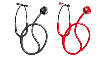 Two stethoscopes: red and gray