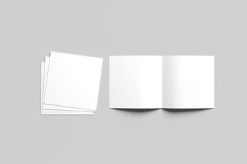Blank square photorealistic brochure mockup on light grey background.