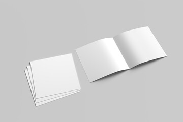 Blank square photorealistic brochure mockup on light grey background.