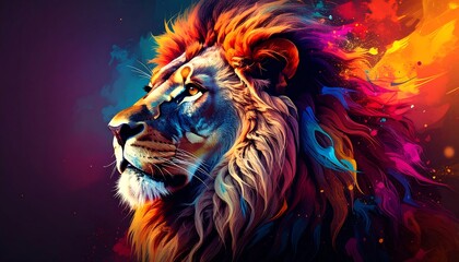 Vibrant colorful lion portrait