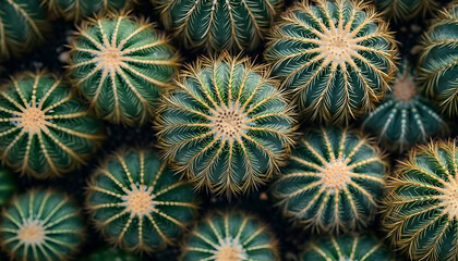 Fototapeta premium Close up of many green round shaped cacti