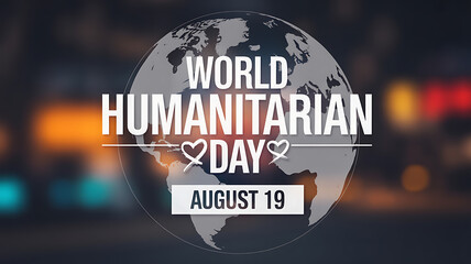 World humanitarian day august 19th celebration with globe and blurred city lights background