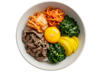 Delicious Bibimbap: Korean Bowl Recipe & Visual Guide on White Background