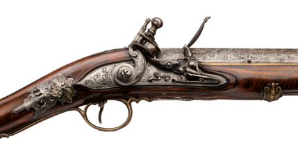 Replica of antique rifle from 18th century, side view