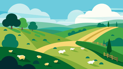 Obraz premium Charming English Countryside Landscape with Hedgerows Green Fields