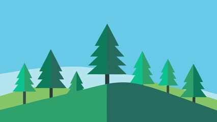Obraz premium Minimalist Forest Scene with Simple Triangular Trees Woodland Art