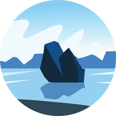 Arctic Iceberg Landscape Blue Water Reflection Minimalist Flat Vector Illustration Geometric Abstract Winter Nature Climate Change Scene