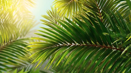 Fototapeta premium Green palm leaves background tropical nature wallpaper summer exotic plant tree sun light botanical beauty