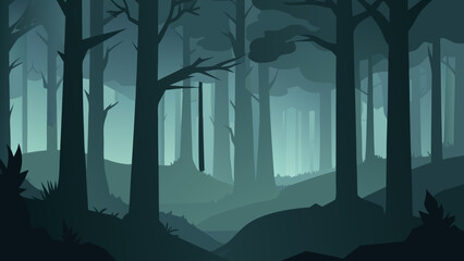 Obraz premium A Mysterious Misty Forest with Silhouettes of Trees Foggy Art