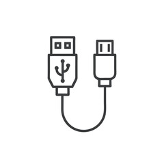 USB Line Art Outline Drawing On White Backdrop Minimalist Cord Icon