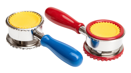 Three ravioli stamps with colorful handles