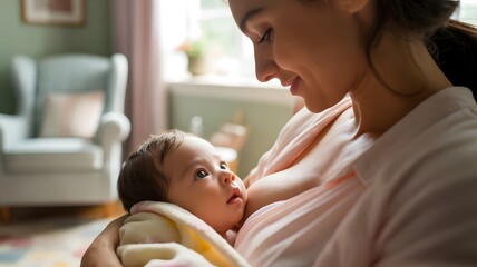 Lactancia Materna - a mother breastfeeding her newborn baby, showing warmth, love, and nurturing care