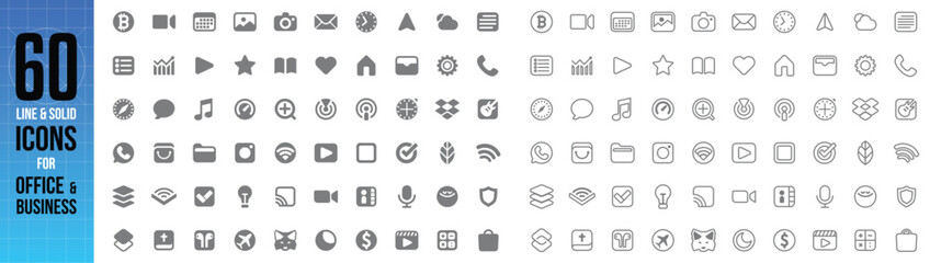 60 Minimalist Office and Business Icons Set &ndash; Line and Solid Vector Pack