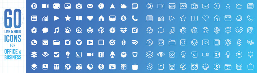 60 Minimalist Office and Business Icons Set &ndash; Line and Solid Vector Pack