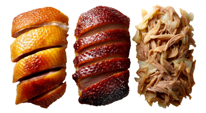 Variety of Deliciously Cooked Duck and Poultry on a Transparent Background