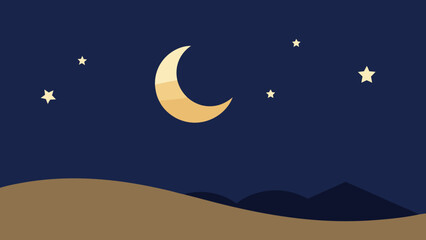 Observe a Simple Composition of a Crescent Moon and Stars