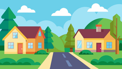 Walk a Suburban Neighborhood Street with Neat Houses and Green Lawns