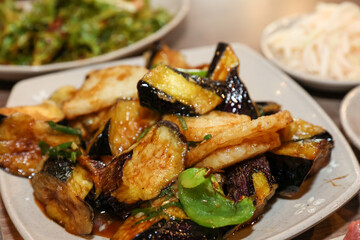 Stir-fried Potatoes, Eggplant, and Peppers. Chinese food