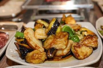 Stir-fried Potatoes, Eggplant, and Peppers. Chinese food