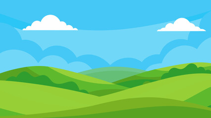 Stunning vast expanse of rolling green hills under a bright blue sky