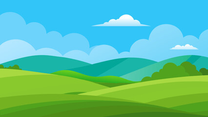 Obraz premium Beautiful vast expanse of rolling green hills under a bright blue sky