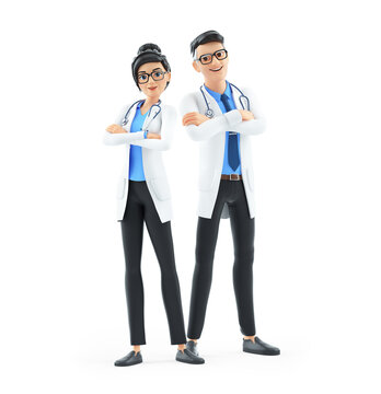 3d cartoon doctors with arms crossed