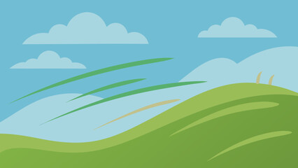 Obraz premium Beautiful windy day illustration with swaying grass across a field