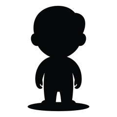 Silhouette of a young boy standing alone isolated on white background for graphic design purposes and artistic illustrations for childrens books and educational material