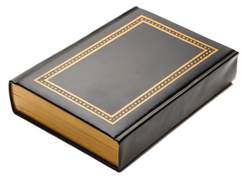 Leather book with gold trim isolated on a transparent background