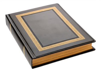 Leather bound book with gold trim isolated on a transparent background