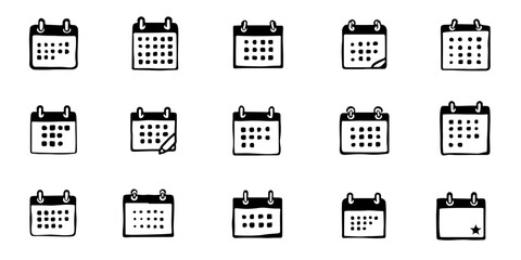 Silhouette Set of Calendar Icons, with variations like monthly blocks, daily squares, and minimalistic designs