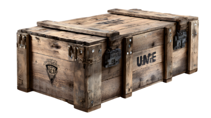 Wooden crate marked for military supply transport