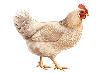 Fototapeta premium Light brown chicken with red comb isolated on a transparent background