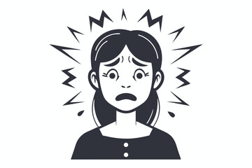 Stressed Woman with Anxiety, Lightning, Fearful Expression on White Background