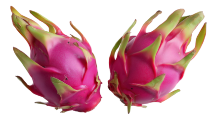 Two dragon fruits with green projections