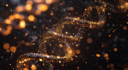 Golden DNA helix with bokeh