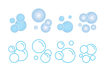 Water drops on white background, Bubble icon vector set. SIlhouette of soap foam, oxygen bubble. Soap fome vector illustration.