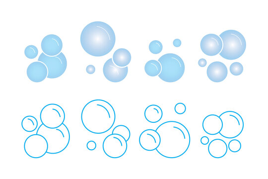 Water drops on white background, Bubble icon vector set. SIlhouette of soap foam, oxygen bubble. Soap fome vector illustration.