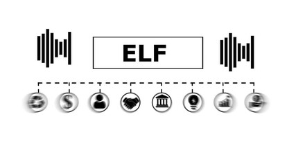 E L F financial concept graph with business icons and sound wave indicators representing economic growth and investment opportunities