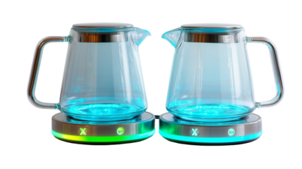 Two glass teapots on illuminated bases