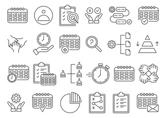 Planning and Organization calendars Vectors Illustration Icon Outline Set Collection Pack