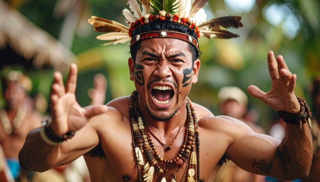Intense Maori Haka Performer Displaying Cultural Heritage and Fierce Dedication