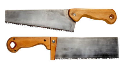 Two hand saws with wooden handles