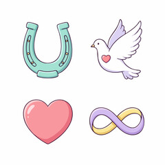 Minimalist Vector SVG Icon Set with Heart Dove Horseshoe Infinity Symbols Flat Design Colors