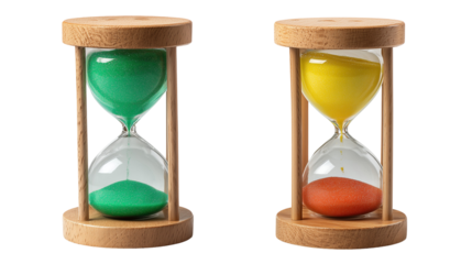 Two hourglasses with colored sand